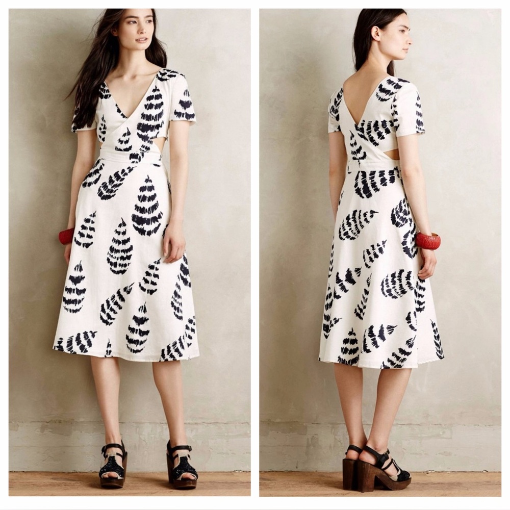 SAM & LAVI from Anthropologie Cut Out Sides Feather print Midi Dress size S